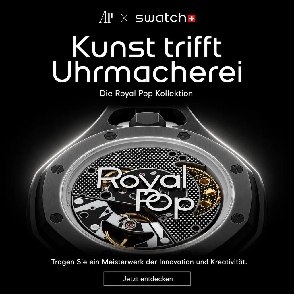 Creative für AP × Swatch in der erkannten Marke: „Kunst trifft Uhrmacherei“