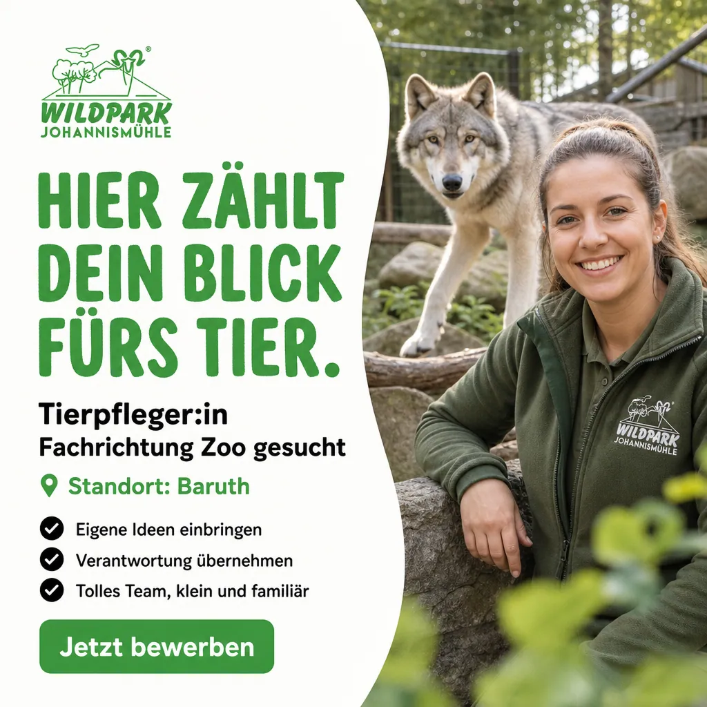 KI-Recruiting-Creative für den Wildpark Johannismühle im Format 1:1: „Hier zählt dein Blick fürs Tier.“, Tierpfleger:in in Baruth