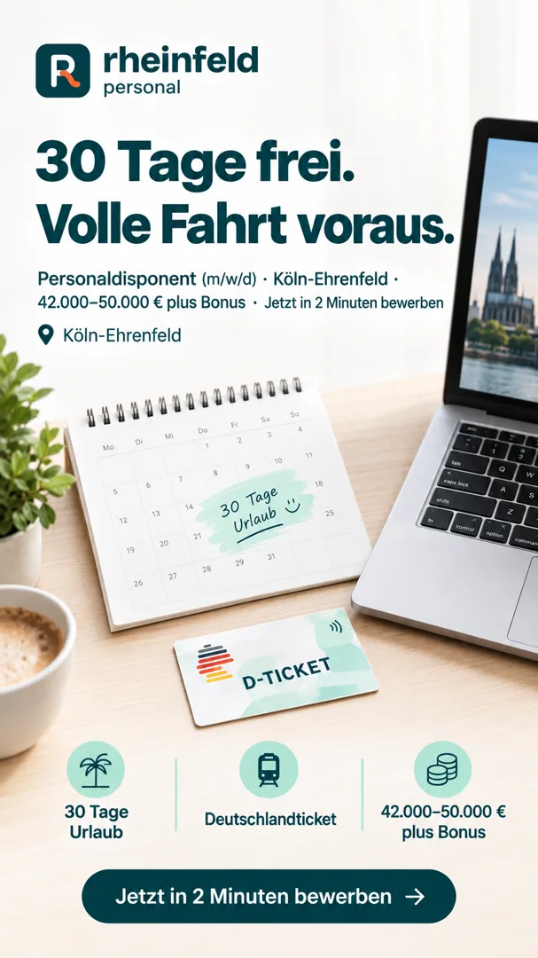 Social Ad für Rheinfeld Personal im Story-Format 9:16: „30 Tage frei. Volle Fahrt voraus.“