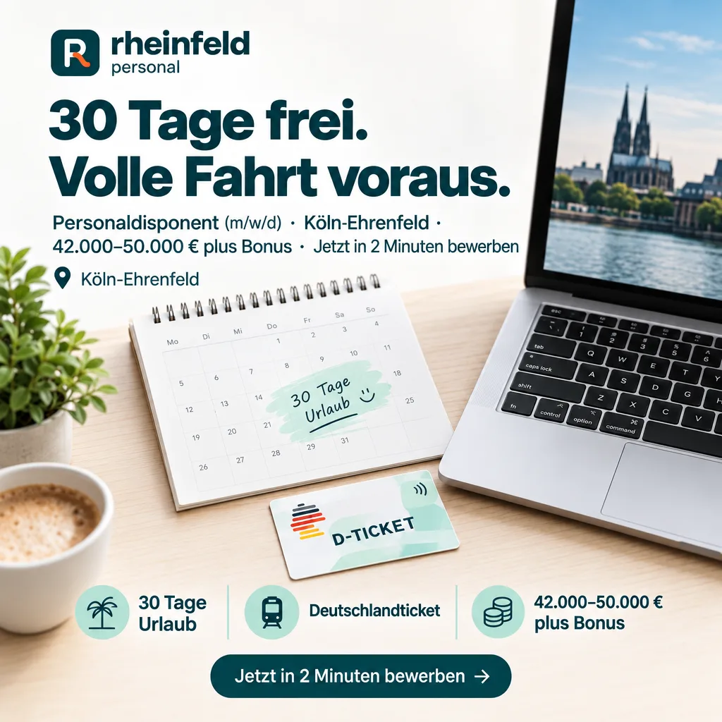 Creative für Rheinfeld Personal: „30 Tage frei. Volle Fahrt voraus.“
