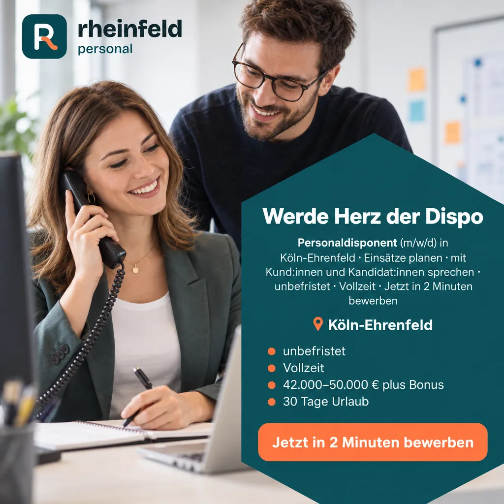 KI-Recruiting-Creative für Rheinfeld Personal mit Layout 1:1: „Werde Herz der Dispo“, Format 1:1