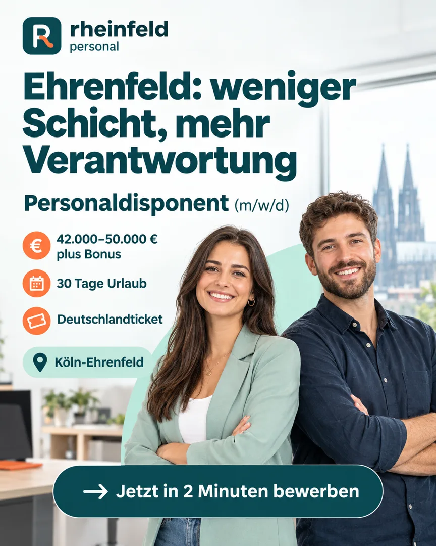 Recruiting-Creative für Rheinfeld Personal: „Ehrenfeld: weniger Schicht, mehr Verantwortung“