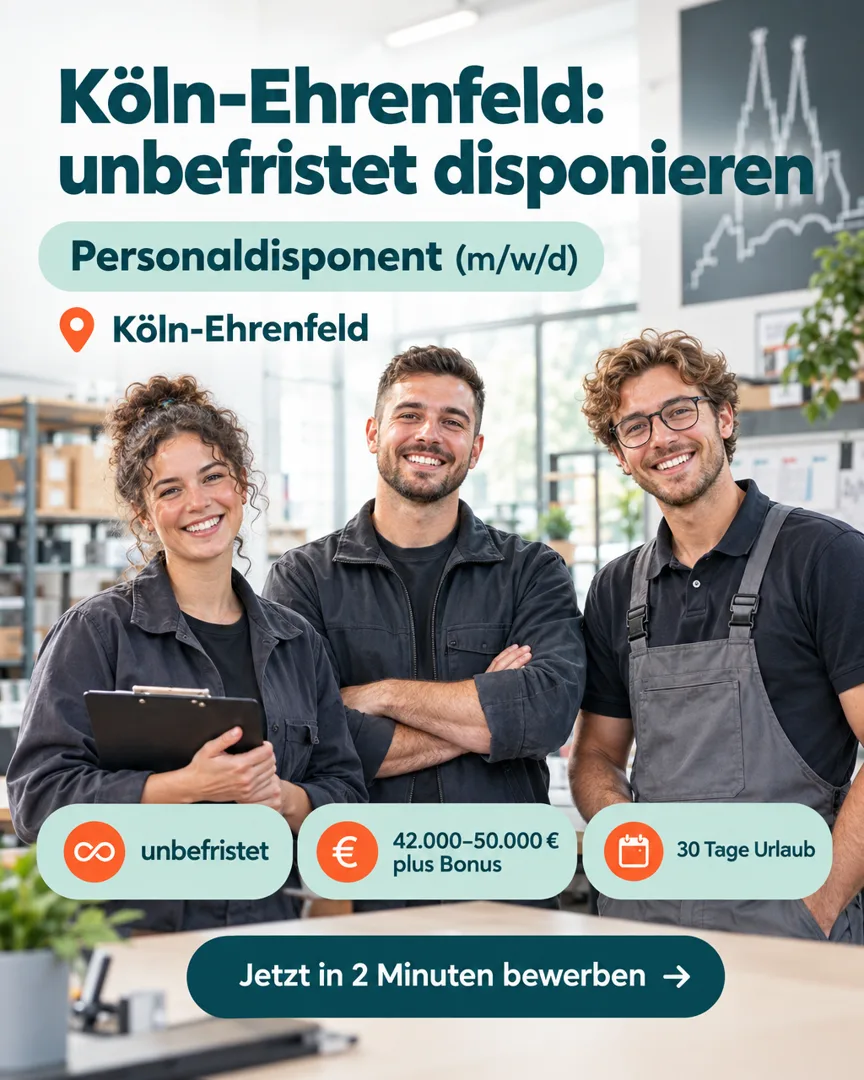 Recruiting-Creative für Rheinfeld Personal: „Köln-Ehrenfeld: unbefristet disponieren“