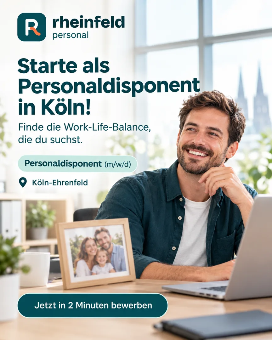 Static Ad für Rheinfeld Personal: „Starte als Personaldisponent in Köln!“