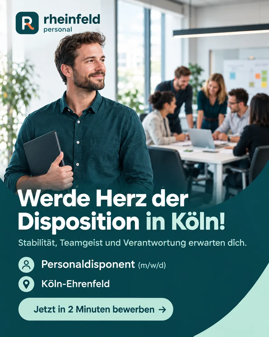 Static Ad für Rheinfeld Personal: „Werde Herz der Disposition in Köln!“